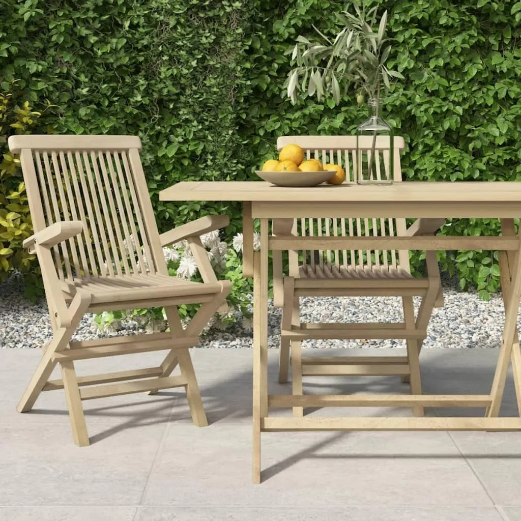 Folding Patio Chairs 2-Pack Solid Teak Wood Outdoor Furniture Gray 22x24x35 Inch Foldable Garden Seating with Slatted Design for Poolside Backyard Beach