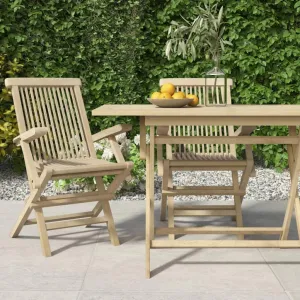 Folding Patio Chairs 2-Pack Solid Teak Wood Outdoor Furniture Gray 22x24x35 Inch Foldable Garden Seating with Slatted Design for Poolside Backyard Beach