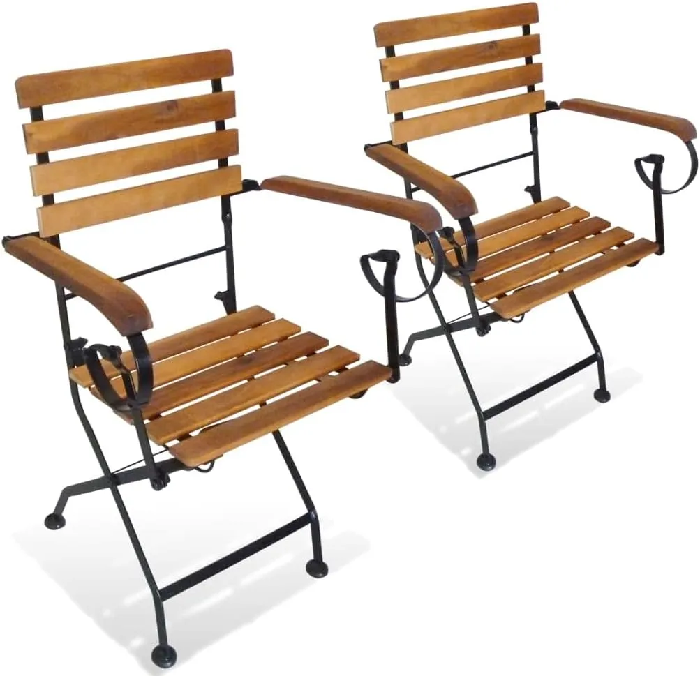 Folding Patio Chairs 2 pcs Steel and Solid Wood Acacia Outdoor Garden Folding Chairs for Patio, Balcony, Garden, Comfortable Lounge Chair, Durable, Foldable, Easy Storage, Modern Design