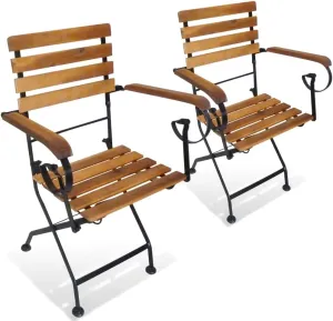 Folding Patio Chairs 2 pcs Steel and Solid Wood Acacia Outdoor Garden Folding Chairs for Patio, Balcony, Garden, Comfortable Lounge Chair, Durable, Foldable, Easy Storage, Modern Design