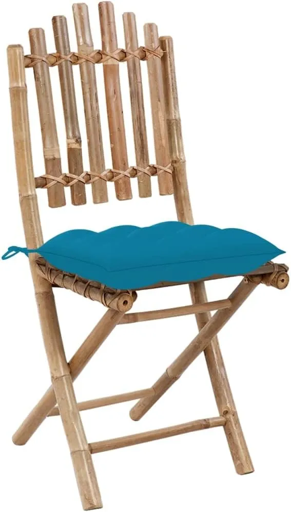 Folding Patio Chairs 2 Pcs with Cushions Bamboo Outdoor Chairs for Garden, Patio, and Dining, Light Blue Cushions, Comfortable & Durable, Foldable for Easy Storage