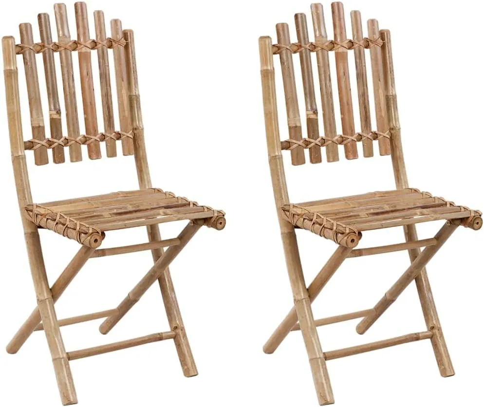 Folding Patio Chairs 2 Pcs with Cushions Bamboo Outdoor Chairs for Garden, Patio, and Dining, Light Blue Cushions, Comfortable & Durable, Foldable for Easy Storage
