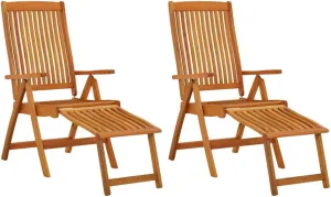 Folding Patio Chairs with Footrests 2 pcs Solid Wood Eucalyptus Outdoor Reclining Lounge Chairs for Garden, Terrace, and Patio with Adjustable Backrest and Practical Footrests