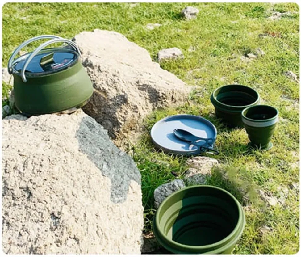 Folding Pot Set Portable Cooking Set Collapsible Cookwa Set Outdoor Camping Cookwa Set Compact