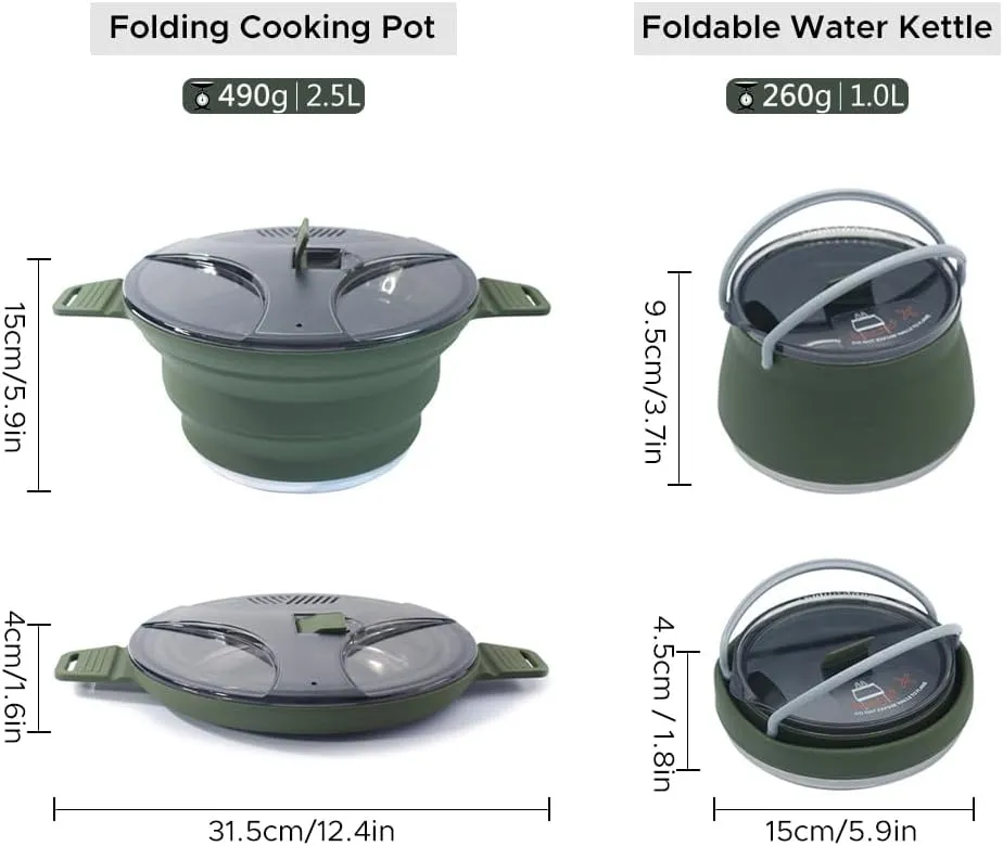 Folding Pot Set Portable Cooking Set Collapsible Cookwa Set Outdoor Camping Cookwa Set Compact