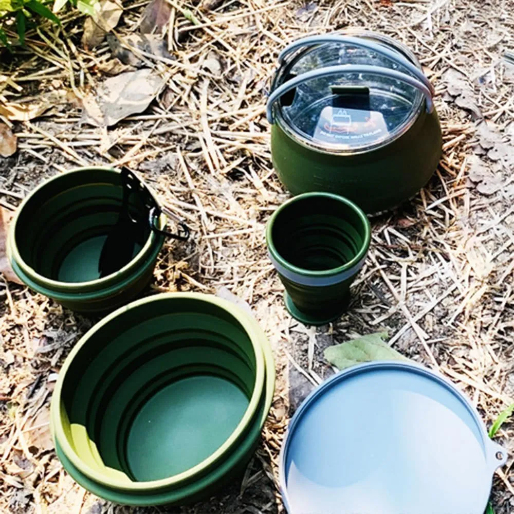Folding Pot Set Portable Cooking Set Collapsible Cookwa Set Outdoor Camping Cookwa Set Compact