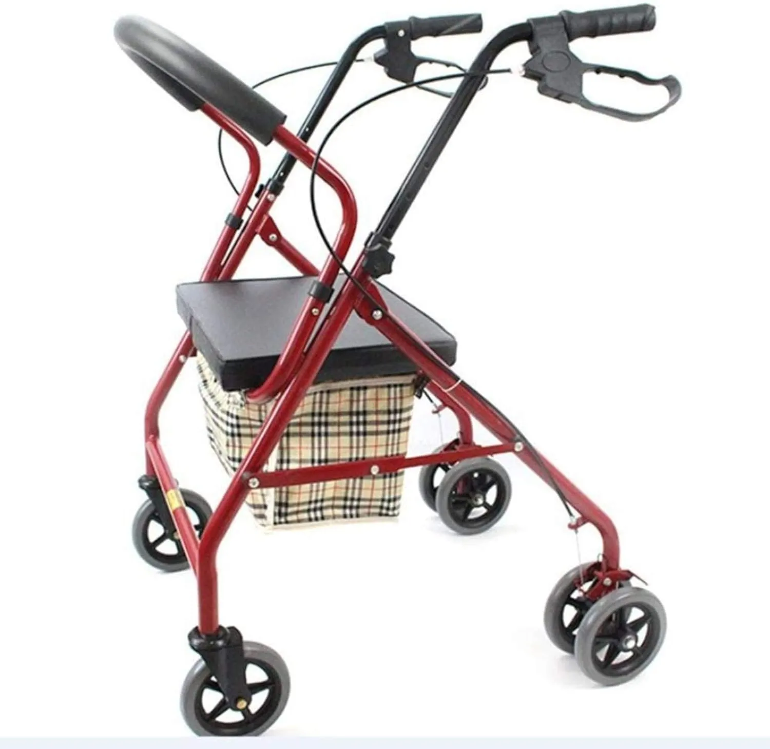 Folding Rollator Rollator Walker, Folding Walking Frame with Padded Seat Lockable Brakes Ergonomic Handles and Carry Bag Lightweight Mobility Aid Adjustable Height for Elderly