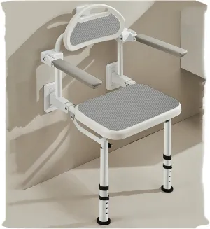 Folding Shower Seat Wall Mounted, Fold Down Bench,Padded and Back, Height Adjustable for Elderly,Handicap,Disabled, Seniors & Pregnant