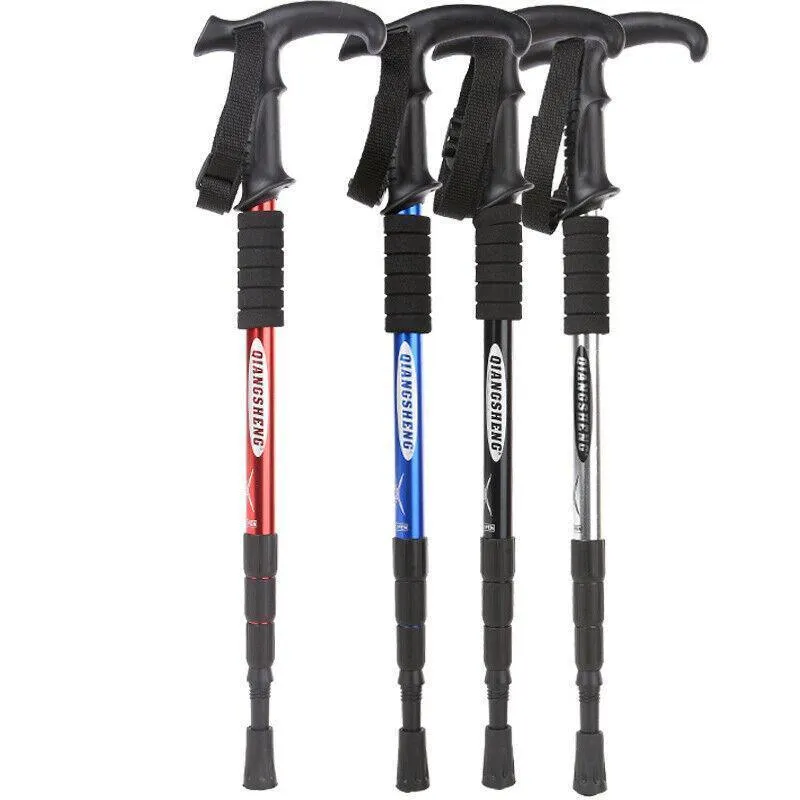 Folding Walking Stick Telescopic Adjustable Antishock Hiking Grip Pole Trekking