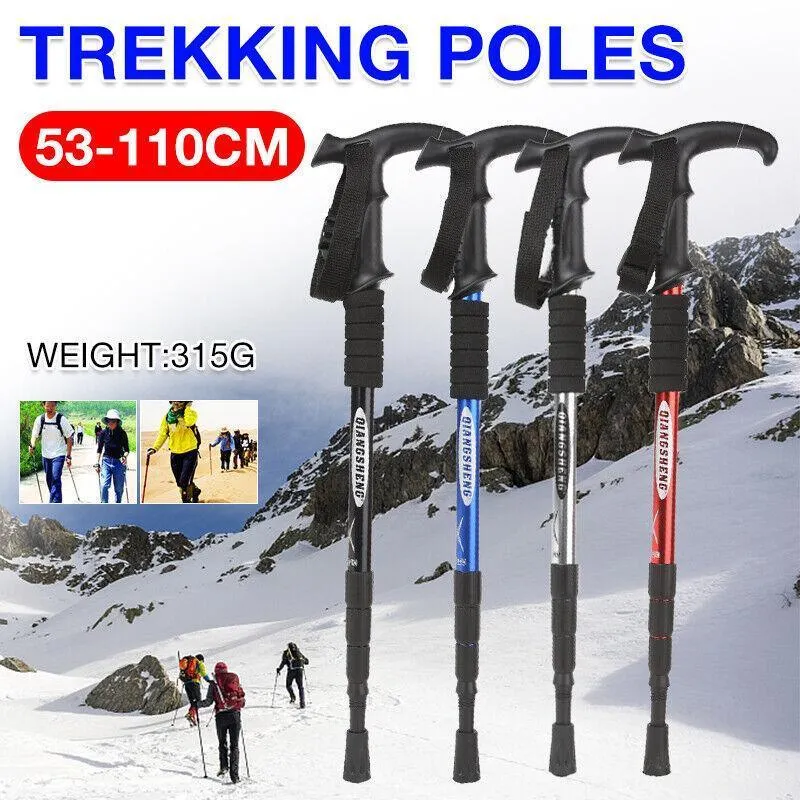 Folding Walking Stick Telescopic Adjustable Antishock Hiking Grip Pole Trekking