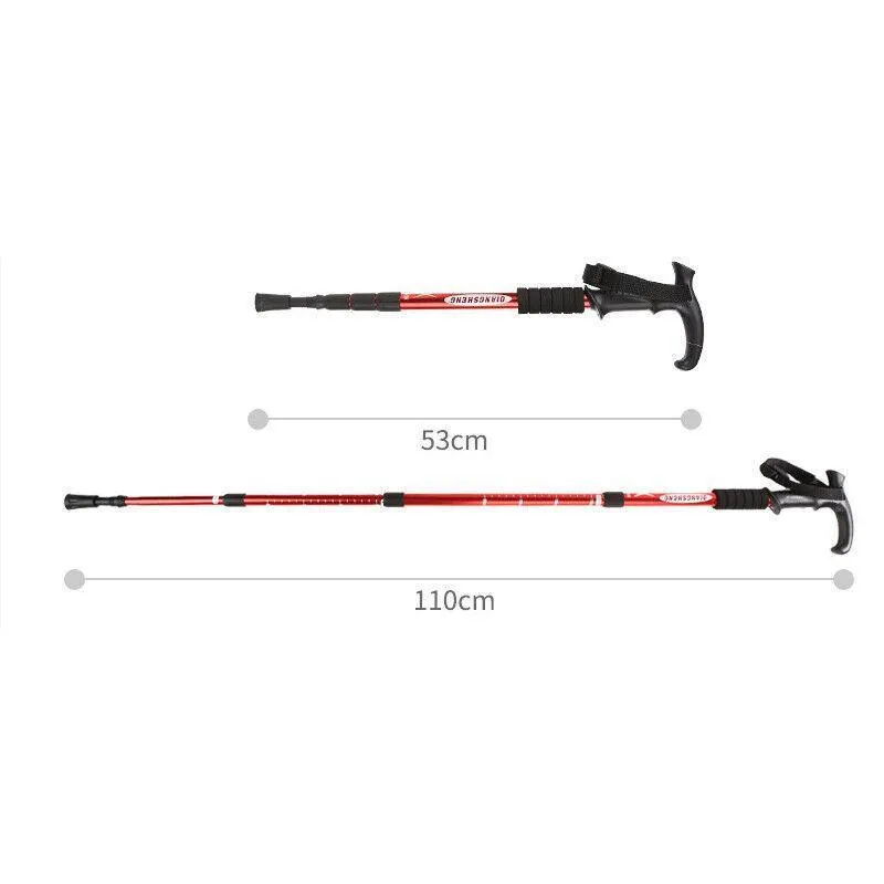 Folding Walking Stick Telescopic Adjustable Antishock Hiking Grip Pole Trekking