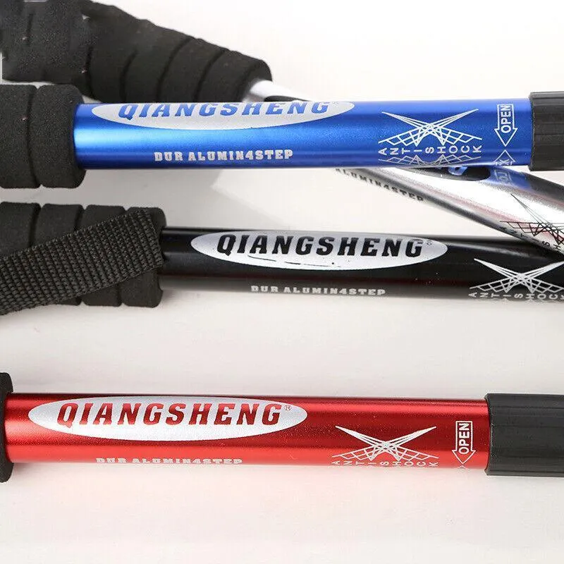 Folding Walking Stick Telescopic Adjustable Antishock Hiking Grip Pole Trekking