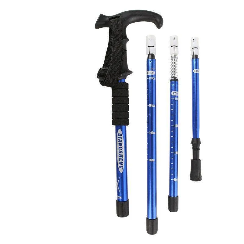 Folding Walking Stick Telescopic Adjustable Antishock Hiking Grip Pole Trekking