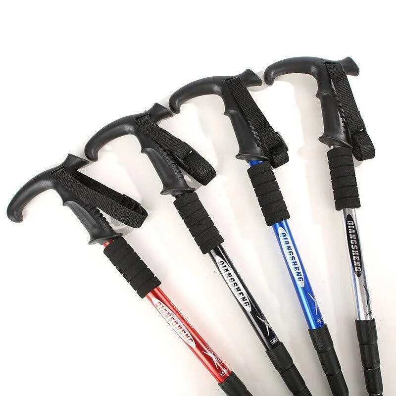 Folding Walking Stick Telescopic Adjustable Antishock Hiking Grip Pole Trekking