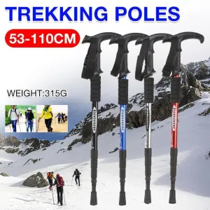 Folding Walking Stick Telescopic Adjustable Antishock Hiking Grip Pole Trekking