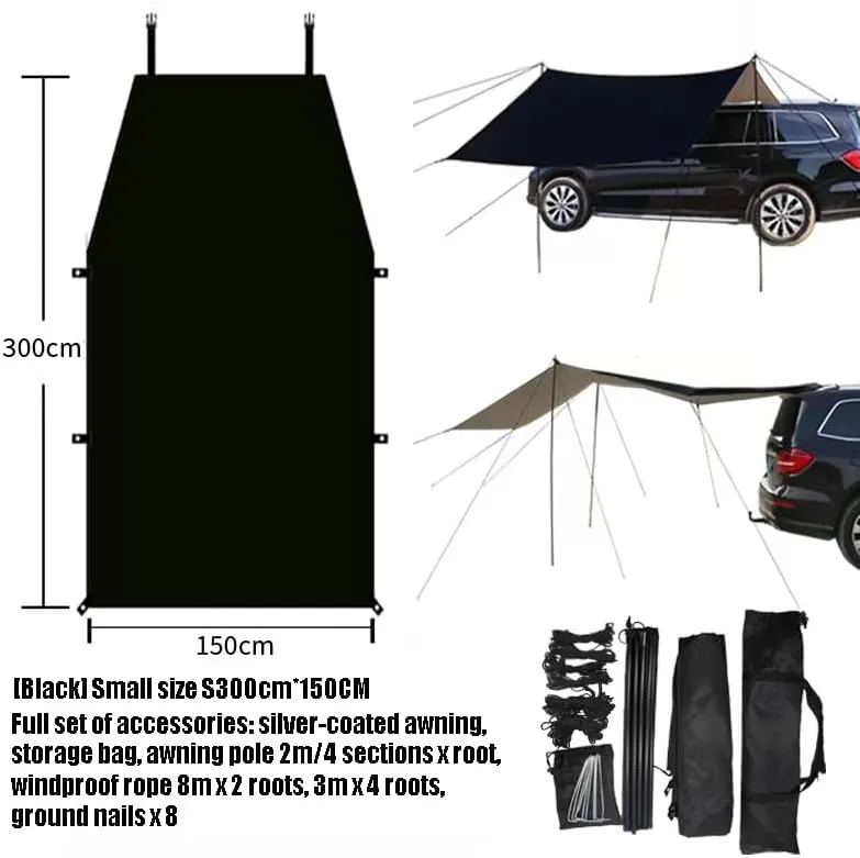 for Ford Scorpio/Sierra/Taunus/Thunderbird/Taunus Camping Tarpaulin Car Awning Waterproof Hammock Rainproof Sunshade Rainproof Awning Outdoor,A Black-S