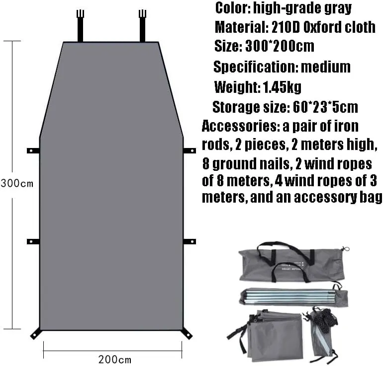 for Maserati Merak/Mexico/Mistral/Sebring/3500 GT Camping Tarpaulin Car Awning Waterproof Hammock Rainproof Sunshade Rainproof Awning Outdoor,B Grey-M