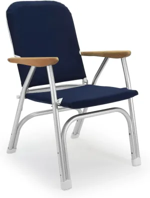 FORMA MARINE Boat Chair Navy Blue Heavy Duty 260/lbs Capacity Oversized Padded Deck Folding Marine Aluminum Teak Armrests B100NB