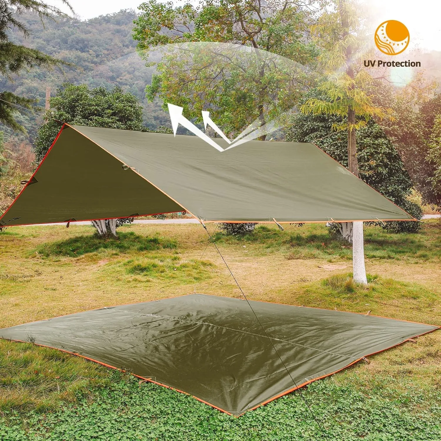 FREE SOLDIER Camping Tarp - Waterproof Portable Multifunctional Outdoor Awning Backpacking Shelter Rain Tarp (Brown 1013ft)