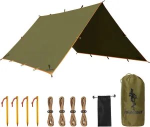 FREE SOLDIER Camping Tarp - Waterproof Portable Multifunctional Outdoor Awning Backpacking Shelter Rain Tarp (Brown 1013ft)