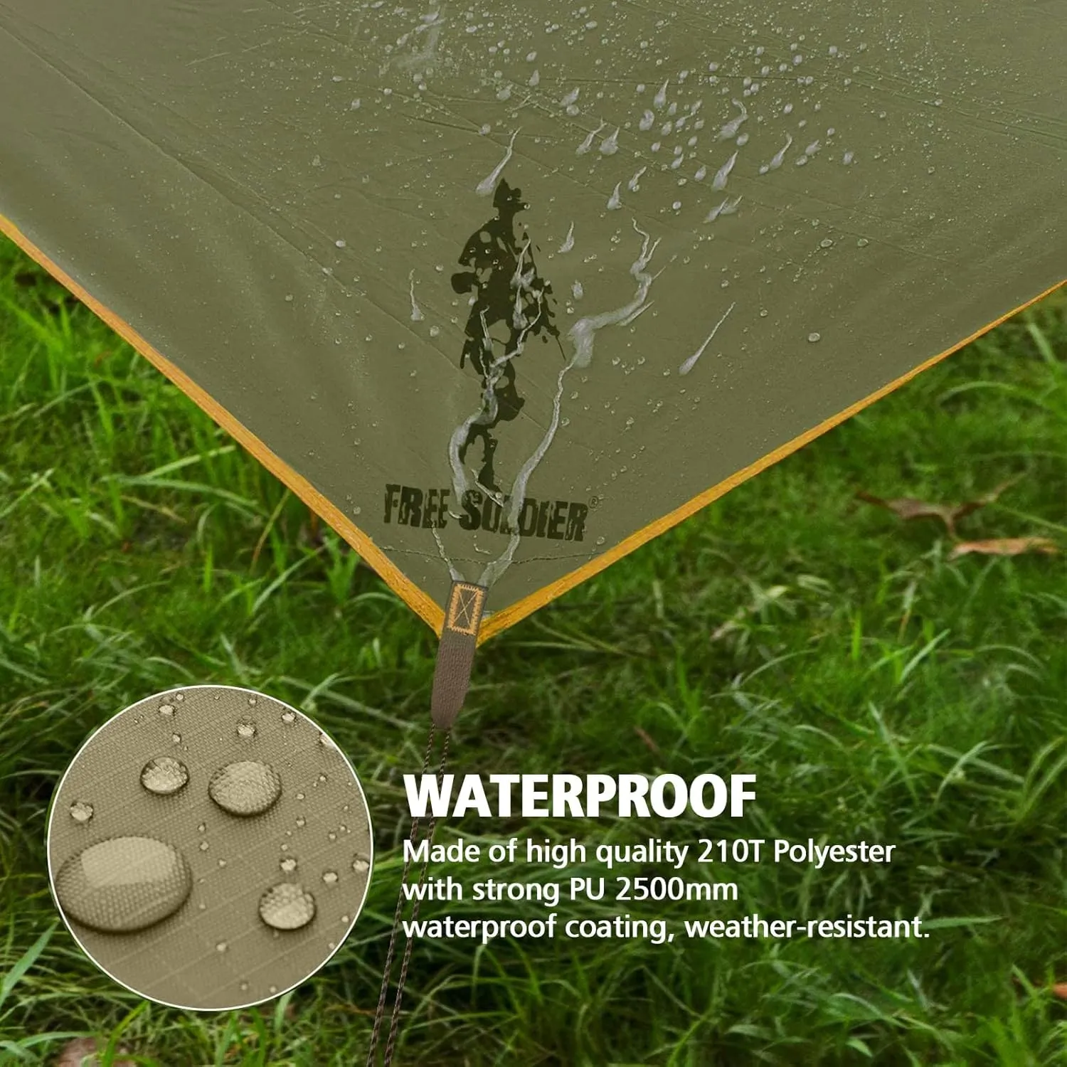 FREE SOLDIER Camping Tarp - Waterproof Portable Multifunctional Outdoor Awning Backpacking Shelter Rain Tarp (Brown 1013ft)