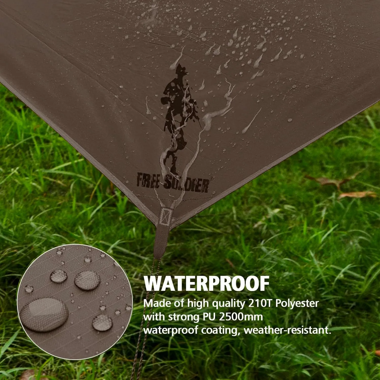 FREE SOLDIER Camping Tarp Waterproof Portable Multifunctional Outdoor Traveling Awning Backpacking Shelter Rain Tarp (Taupe 10×10.5ft)