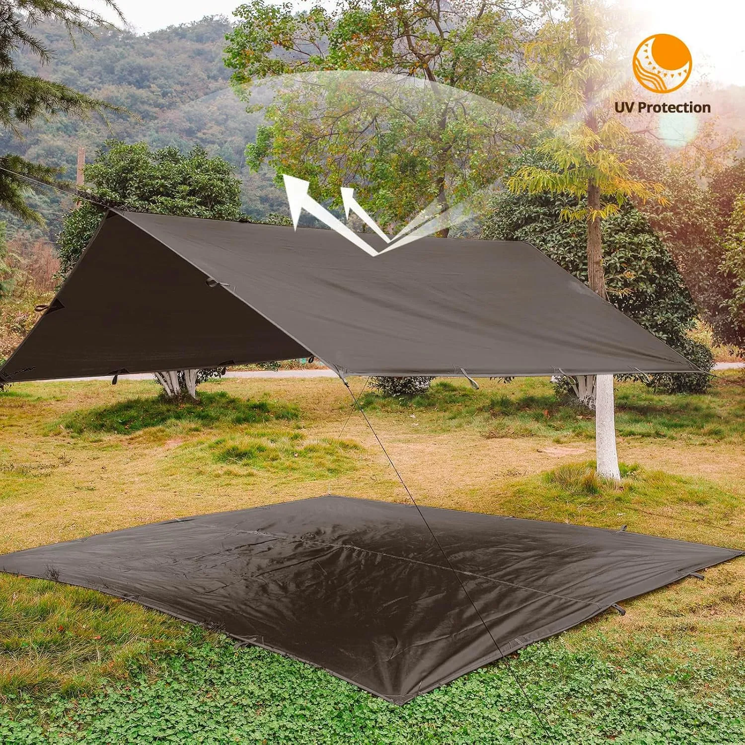 FREE SOLDIER Camping Tarp Waterproof Portable Multifunctional Outdoor Traveling Awning Backpacking Shelter Rain Tarp (Taupe 10×10.5ft)