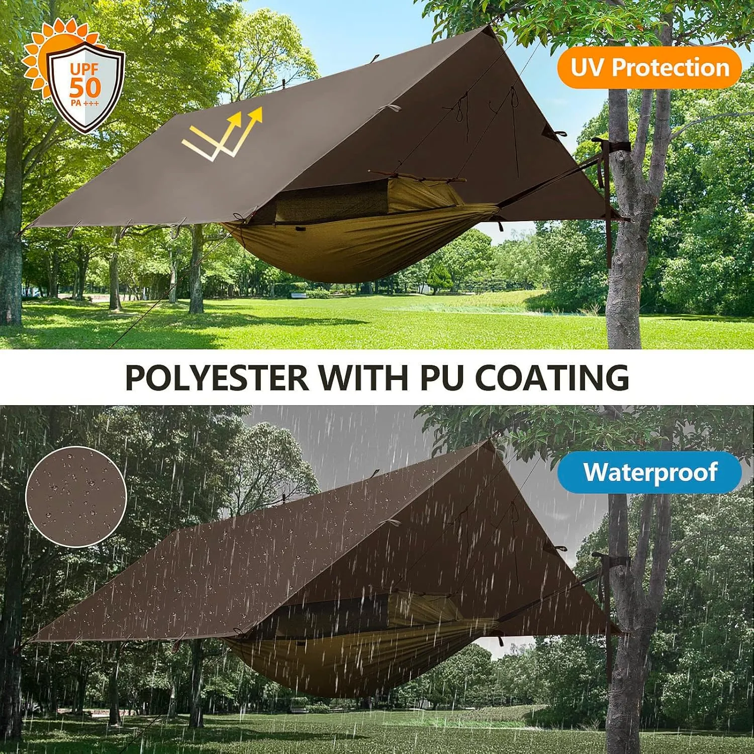 FREE SOLDIER Camping Tarp Waterproof Portable Multifunctional Outdoor Traveling Awning Backpacking Shelter Rain Tarp (Taupe 10×10.5ft)