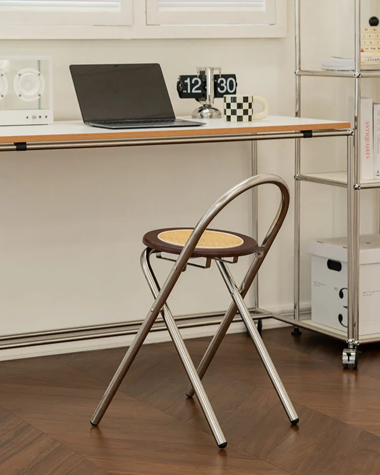 French-Style Rattan Folding Stool