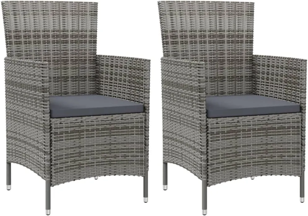 Garden Chairs, Pool Chair, Patio Chairs with Cushions 2 pcs, Easy to Clean Suitable for Patio, Porch, Backyard, Balcony, Garden Poly Rattan Gray