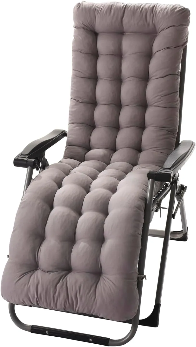 Garden Sun Lounger Cushions Only, Reclining Sun Lounger Cushion Pads Non-Slip Thickened Outdoor Chair Cushions Outdoor Mattress Recliner Quilted Thick Padded Seat Cushion (Grey)
