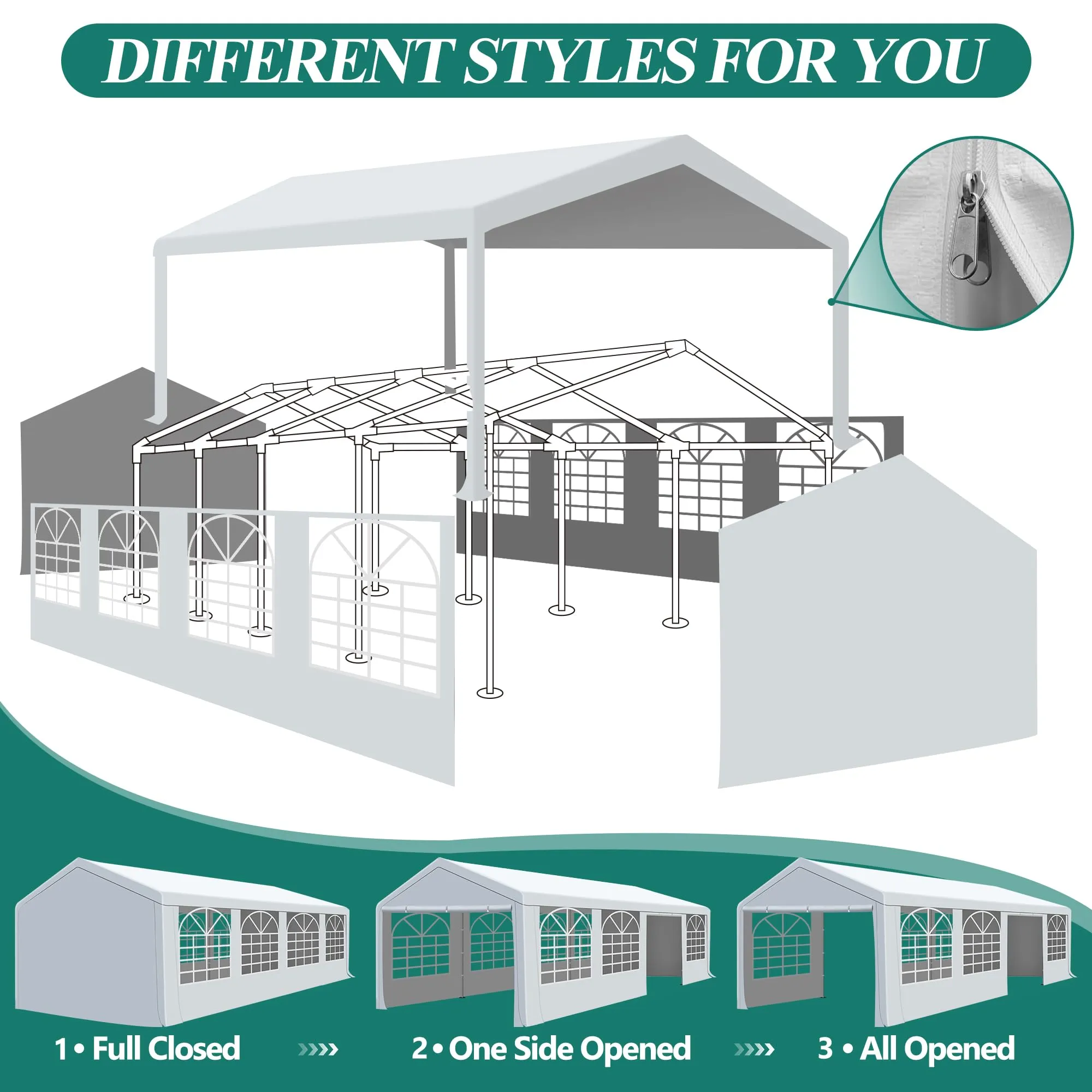 GARTOO 10' x 30' Canopy Party Tent & Carport - Heavy Duty Outdoor Wedding Gazebo with 4 Sand Bags, Event Shelter Canopy for Outdoor Event, Wedding, Birthday Party