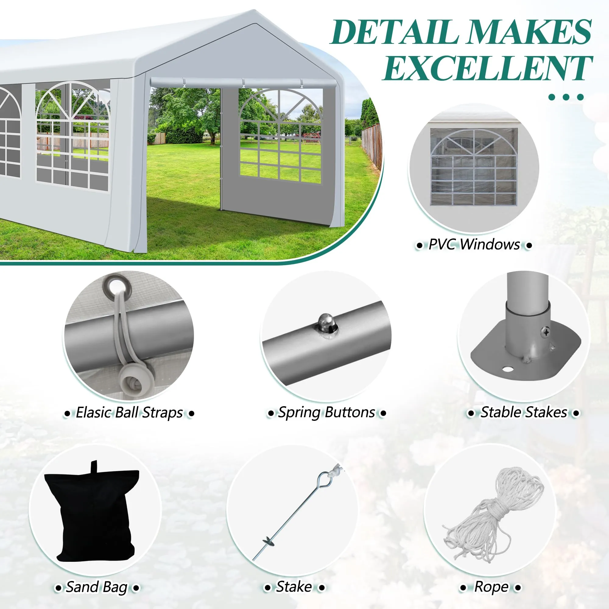 GARTOO 10' x 30' Canopy Party Tent & Carport - Heavy Duty Outdoor Wedding Gazebo with 4 Sand Bags, Event Shelter Canopy for Outdoor Event, Wedding, Birthday Party