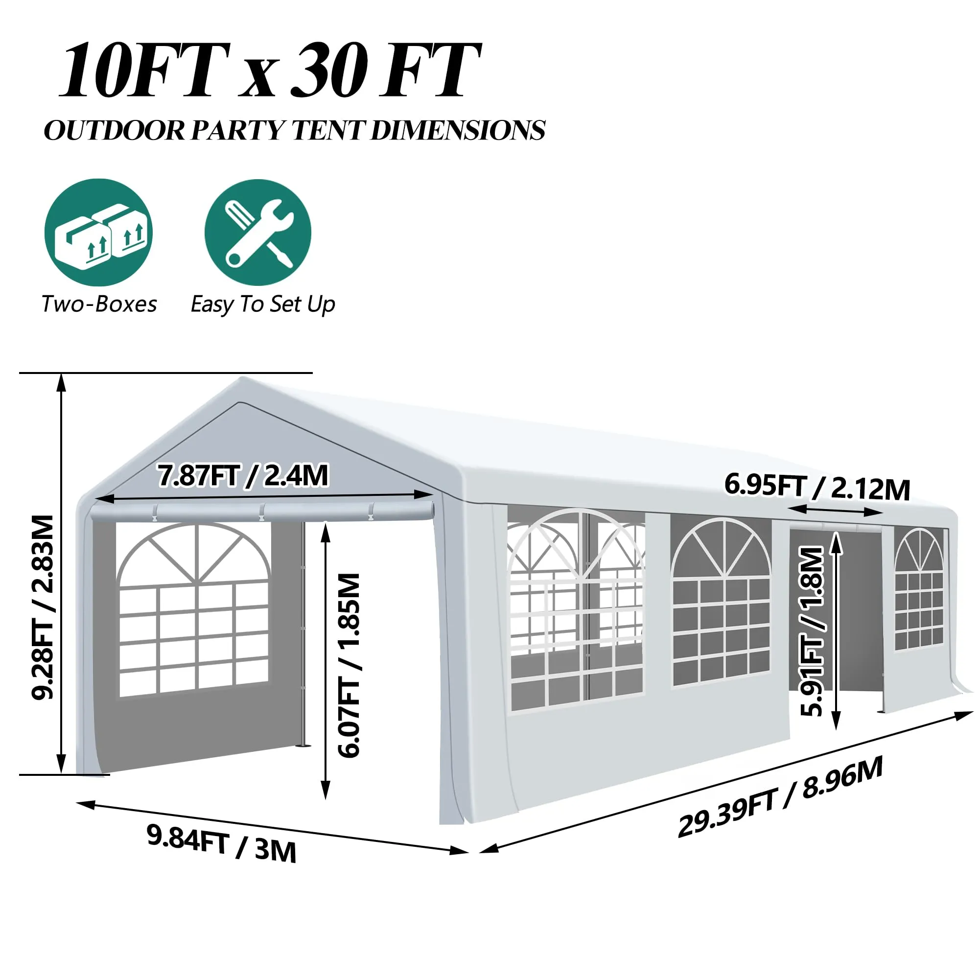 GARTOO 10' x 30' Canopy Party Tent & Carport - Heavy Duty Outdoor Wedding Gazebo with 4 Sand Bags, Event Shelter Canopy for Outdoor Event, Wedding, Birthday Party