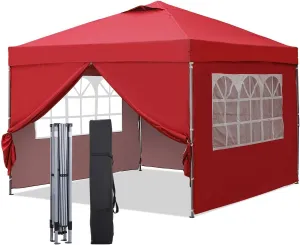 GDY 10x10 Ft Outdoor Pop Up Canopy Tent, Patio Tent, Commercial Portable Instant Folding Shelter Gazebos, Canopies with Wheeled Carrying Bag, Red.