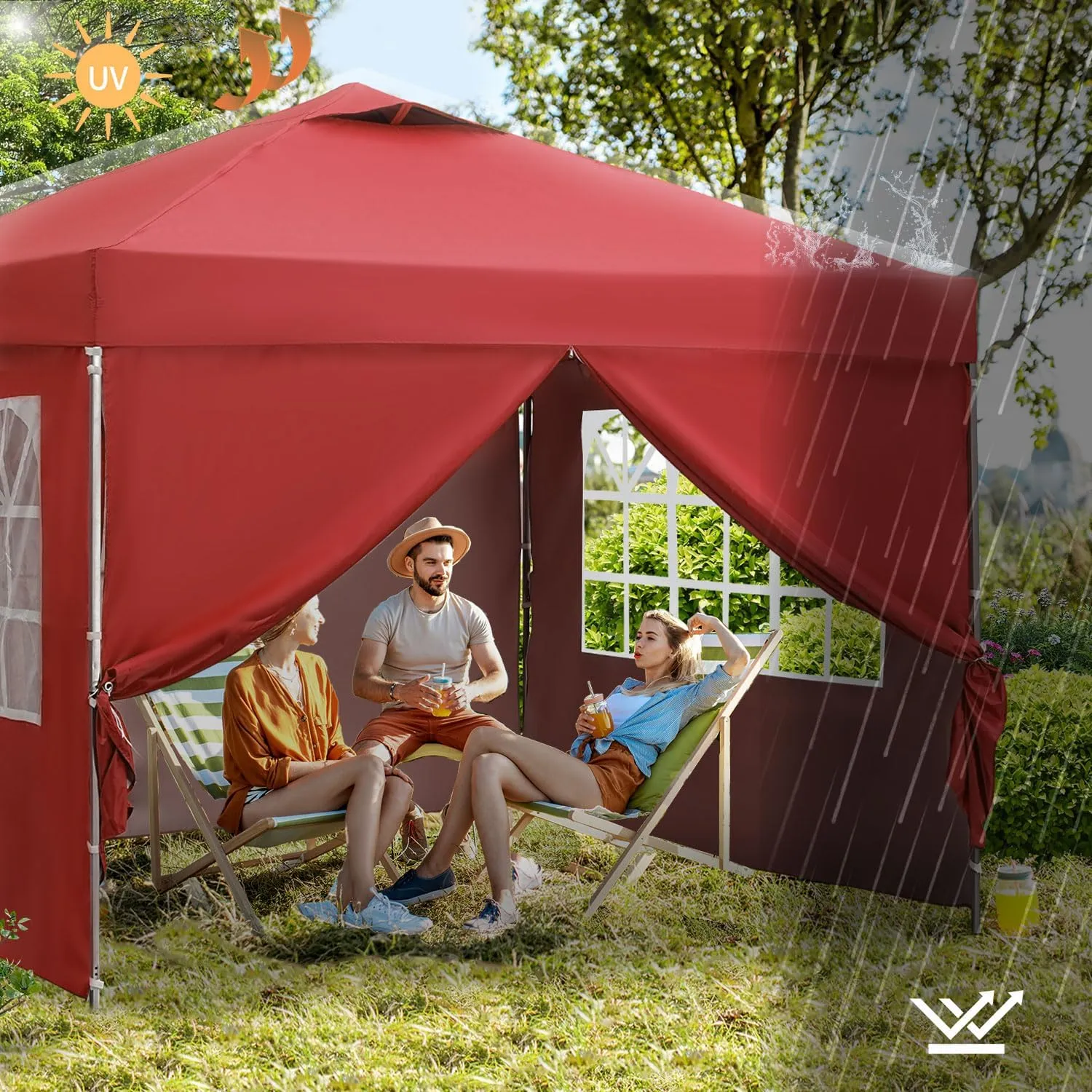 GDY 10x10 Ft Outdoor Pop Up Canopy Tent, Patio Tent, Commercial Portable Instant Folding Shelter Gazebos, Canopies with Wheeled Carrying Bag, Red.