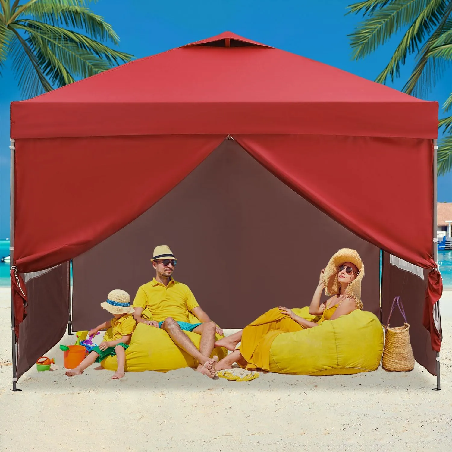 GDY 10x10 Ft Outdoor Pop Up Canopy Tent, Patio Tent, Commercial Portable Instant Folding Shelter Gazebos, Canopies with Wheeled Carrying Bag, Red.