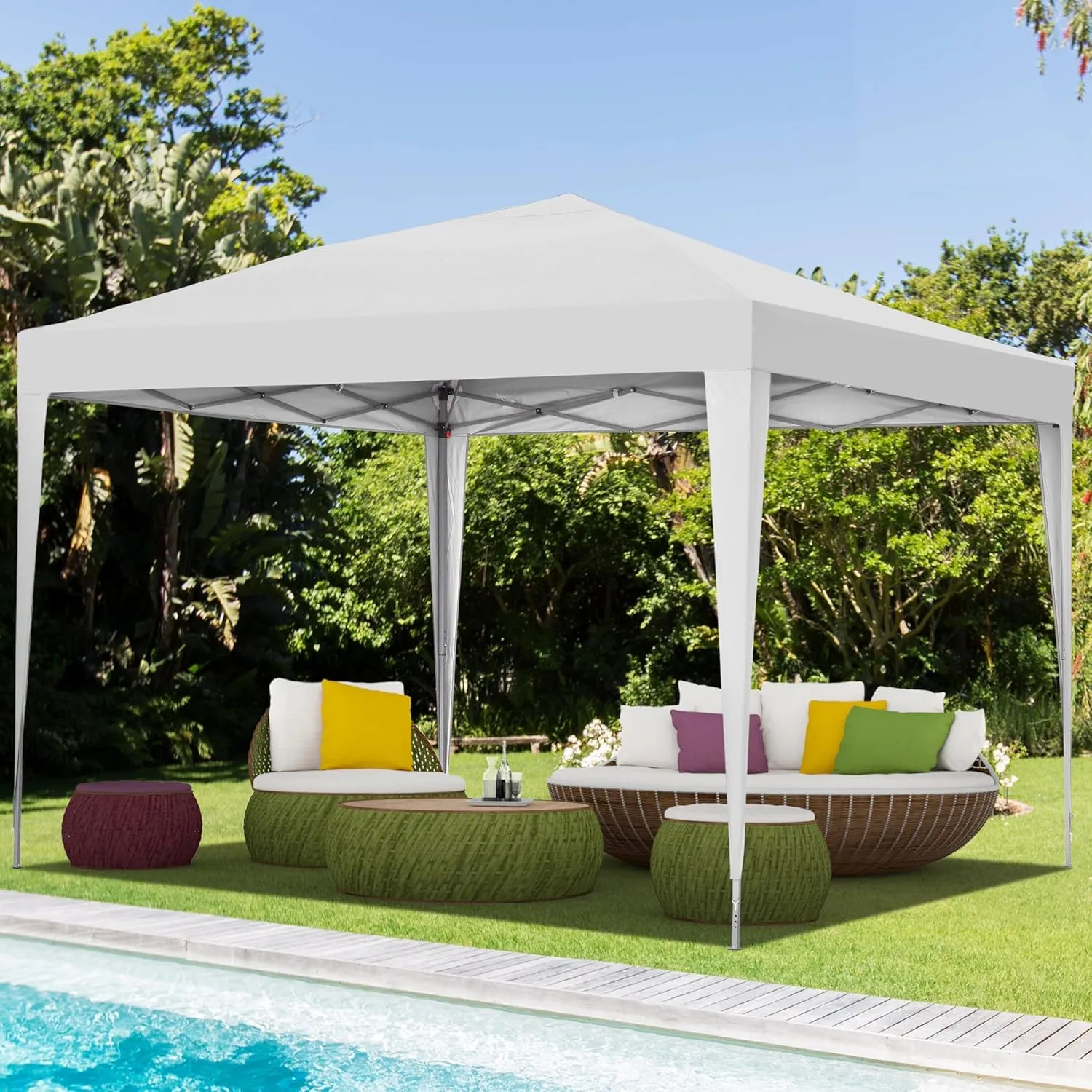 GDY 10'x10' Pop Up Canopy Tent, Outdoor Canopy Tent, Commercial Instant Gazebos, Portable Shelter Canopies, for Patio/Outdoor/Wedding Parties and Events, (White)