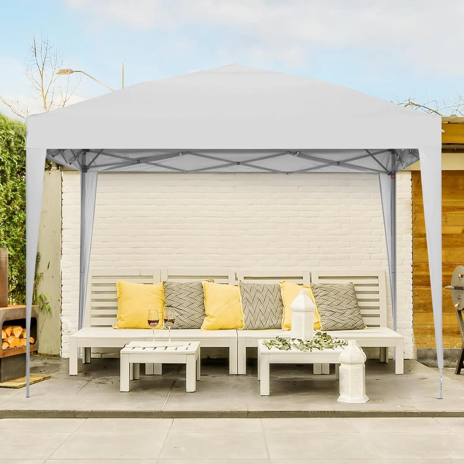 GDY 10'x10' Pop Up Canopy Tent, Outdoor Canopy Tent, Commercial Instant Gazebos, Portable Shelter Canopies, for Patio/Outdoor/Wedding Parties and Events, (White)