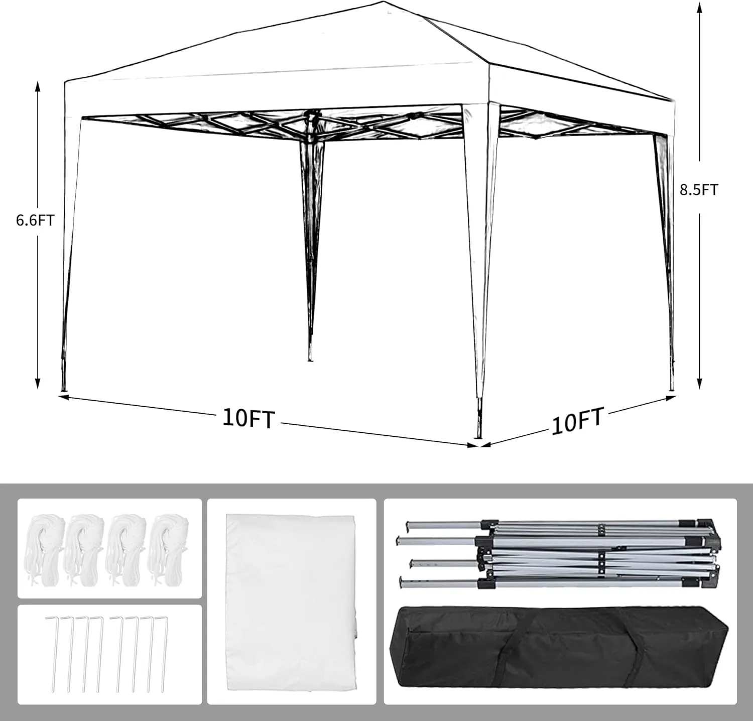 GDY 10'x10' Pop Up Canopy Tent, Outdoor Canopy Tent, Commercial Instant Gazebos, Portable Shelter Canopies, for Patio/Outdoor/Wedding Parties and Events, (White)