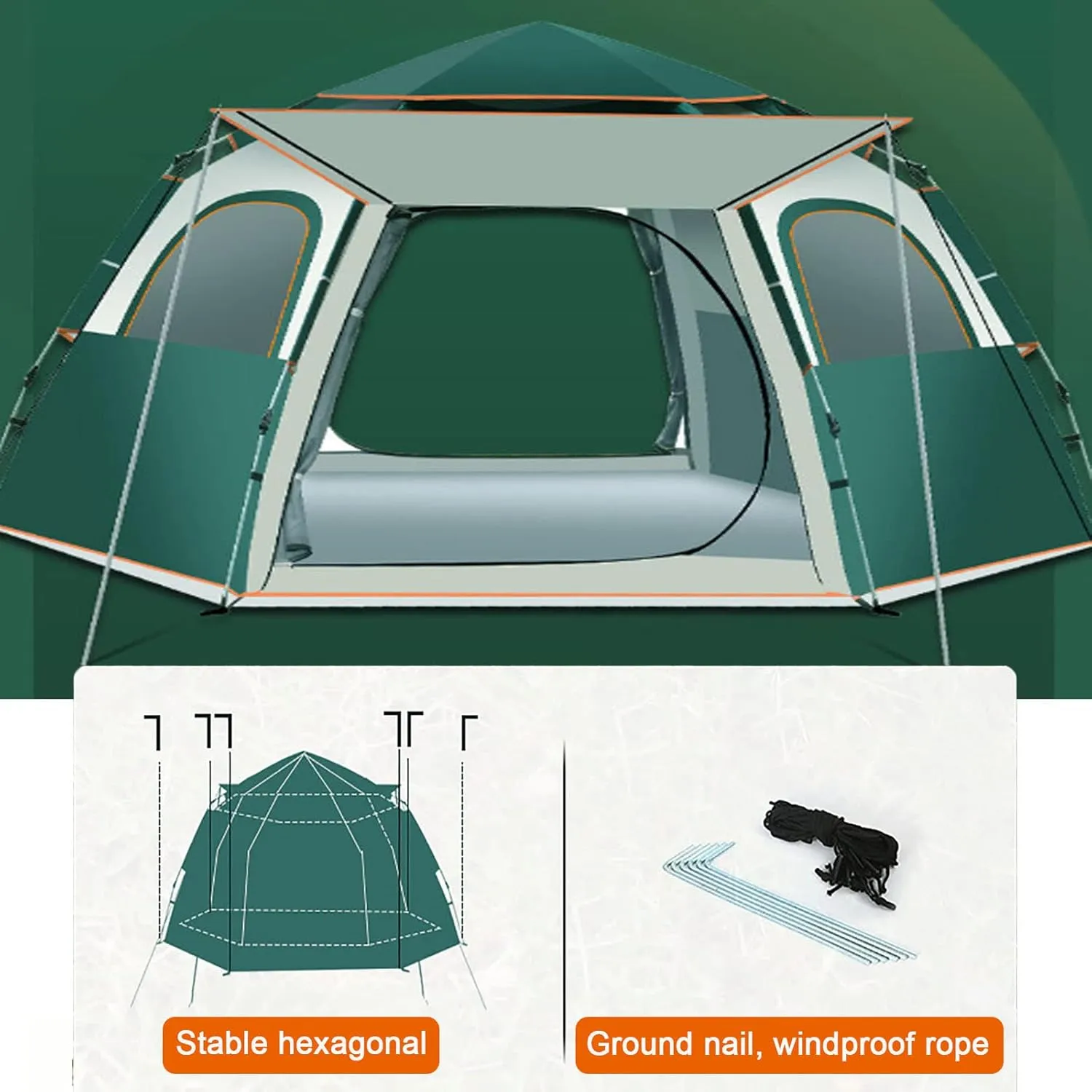 Generic Instant Pop Up Large Tent for 3~8 Person,Family Cabin Tents,2 Doors and 2 Windows with Mesh,Waterproof,Big Tent for Outdoor,Picnic,Camping,Family,Friends Gathering