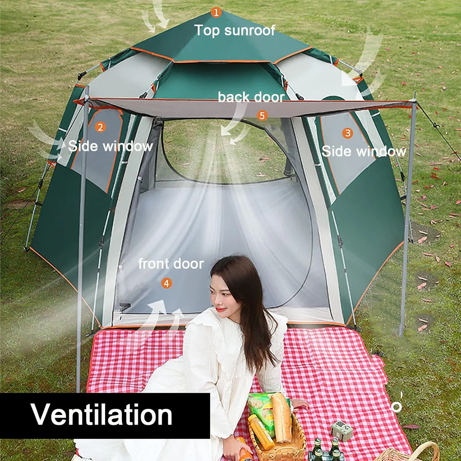 Generic Instant Pop Up Large Tent for 3~8 Person,Family Cabin Tents,2 Doors and 2 Windows with Mesh,Waterproof,Big Tent for Outdoor,Picnic,Camping,Family,Friends Gathering