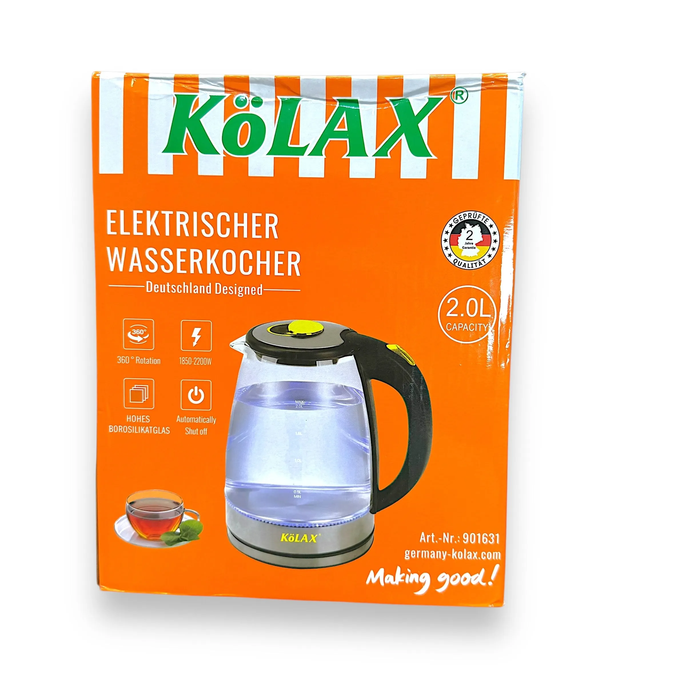 German Lot Imported Kolax 2L Glass Electric Kettle