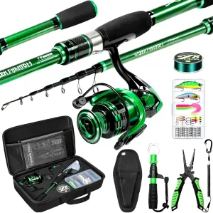 Ghosthorn Fishing Rod and Reel Combo Graphite Telescoping Fishing Pole Collapsible Portable Travel Kit with Carrier Bag for Freshwater Fishing Gift for Men Women