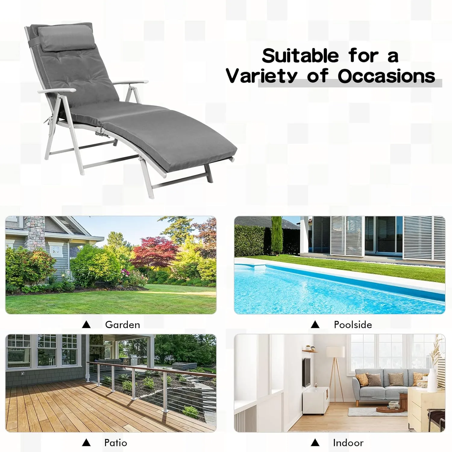 Giantex Chaise Lounge Chair for Outside, Pool Folding Reclining Beach Chair W/Removable Cushion&Headrest Pillow, Outdoor Lounge Chaise w/ 7 Backrest Positions, Portable Patio Lounger (1, Grey)