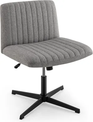Giantex Criss Cross Chair, Fabric Cross Legged Office Desk Chairs No Wheels, Comfy Armless Makeup Vanity Chair, Adjustable Height, Mid Back Wide Seat Computer Swivel Task Chair for Home Office (Grey)