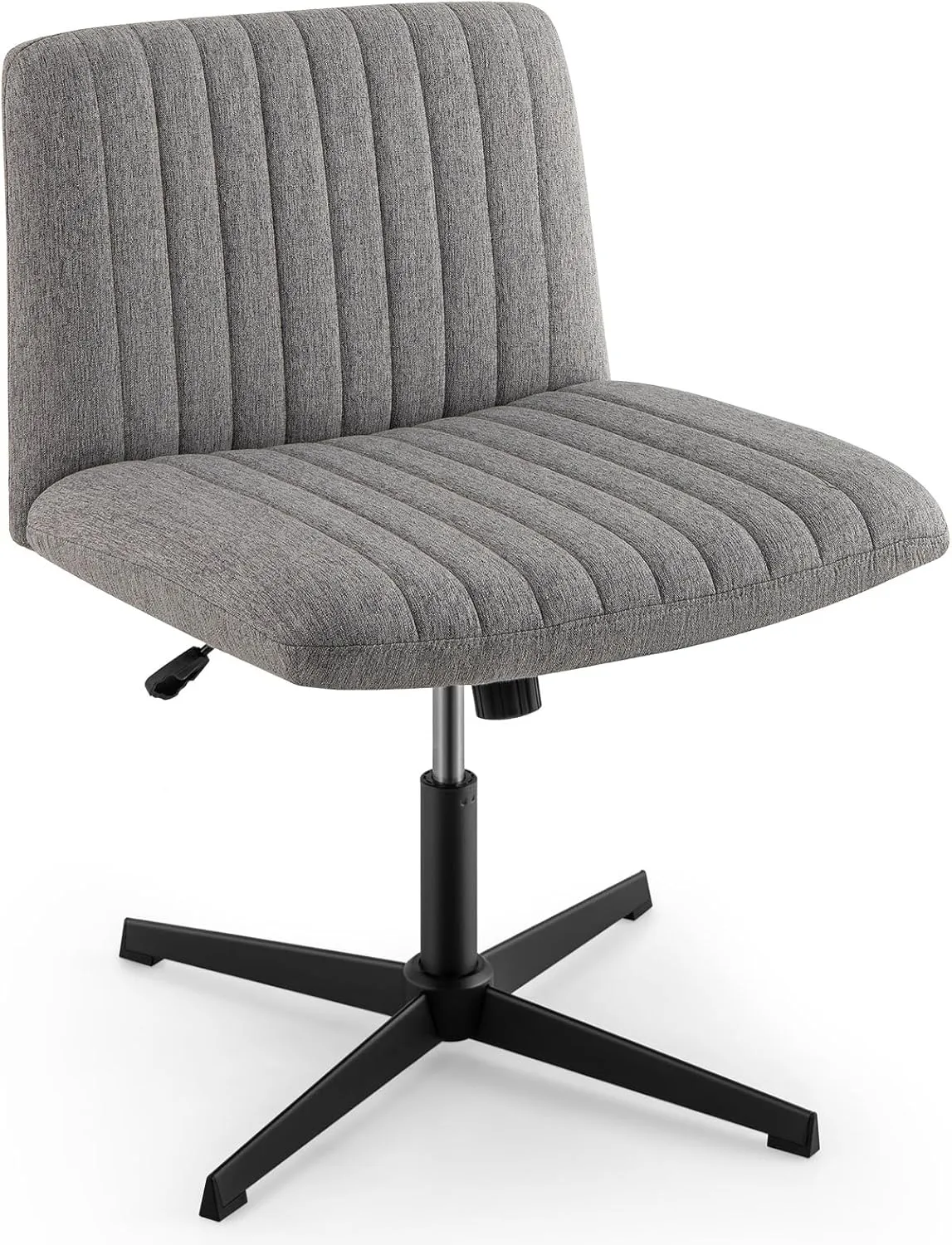 Giantex Criss Cross Chair, Fabric Cross Legged Office Desk Chairs No Wheels, Comfy Armless Makeup Vanity Chair, Adjustable Height, Mid Back Wide Seat Computer Swivel Task Chair for Home Office (Grey)