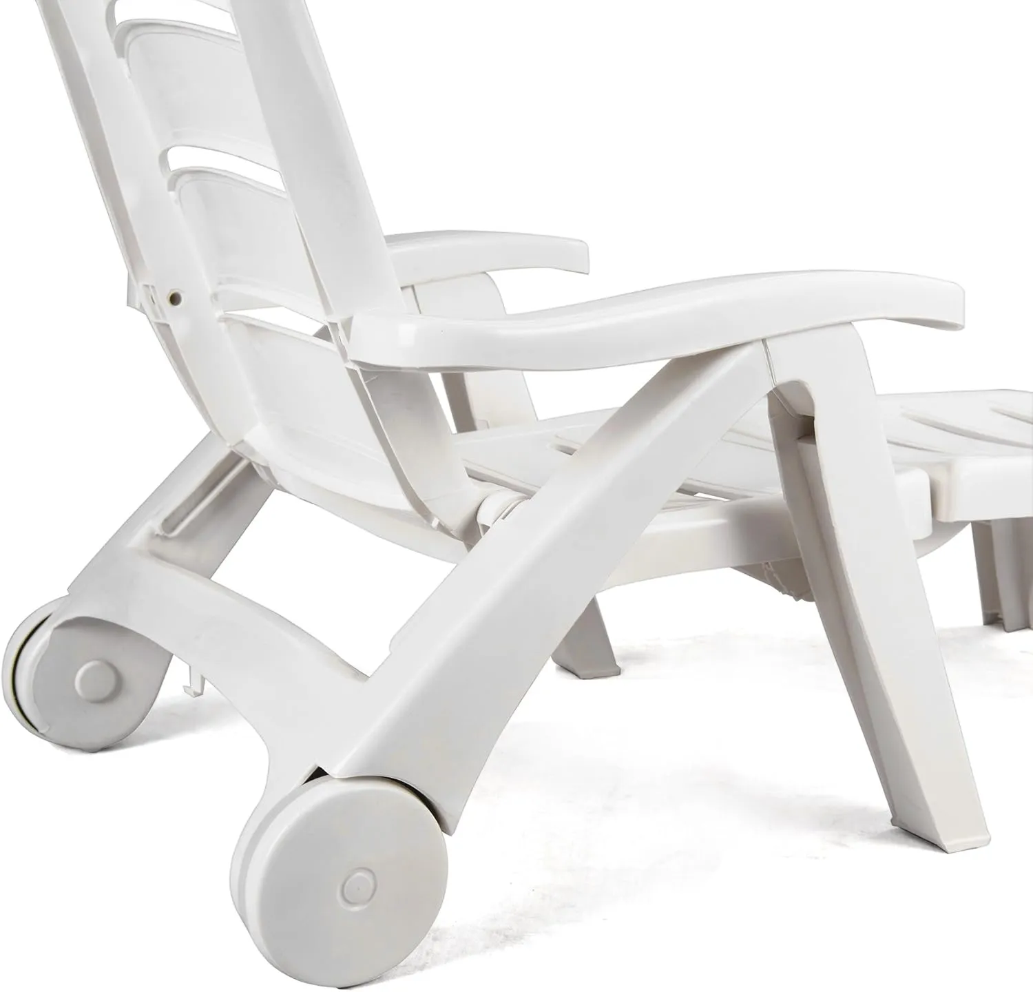 Giantex Folding Lounger Chaise Chair on Wheels Outdoor Patio Deck Chair Adjustable Rolling Lounger 5 Position Recliner w/Armrests (1, White)