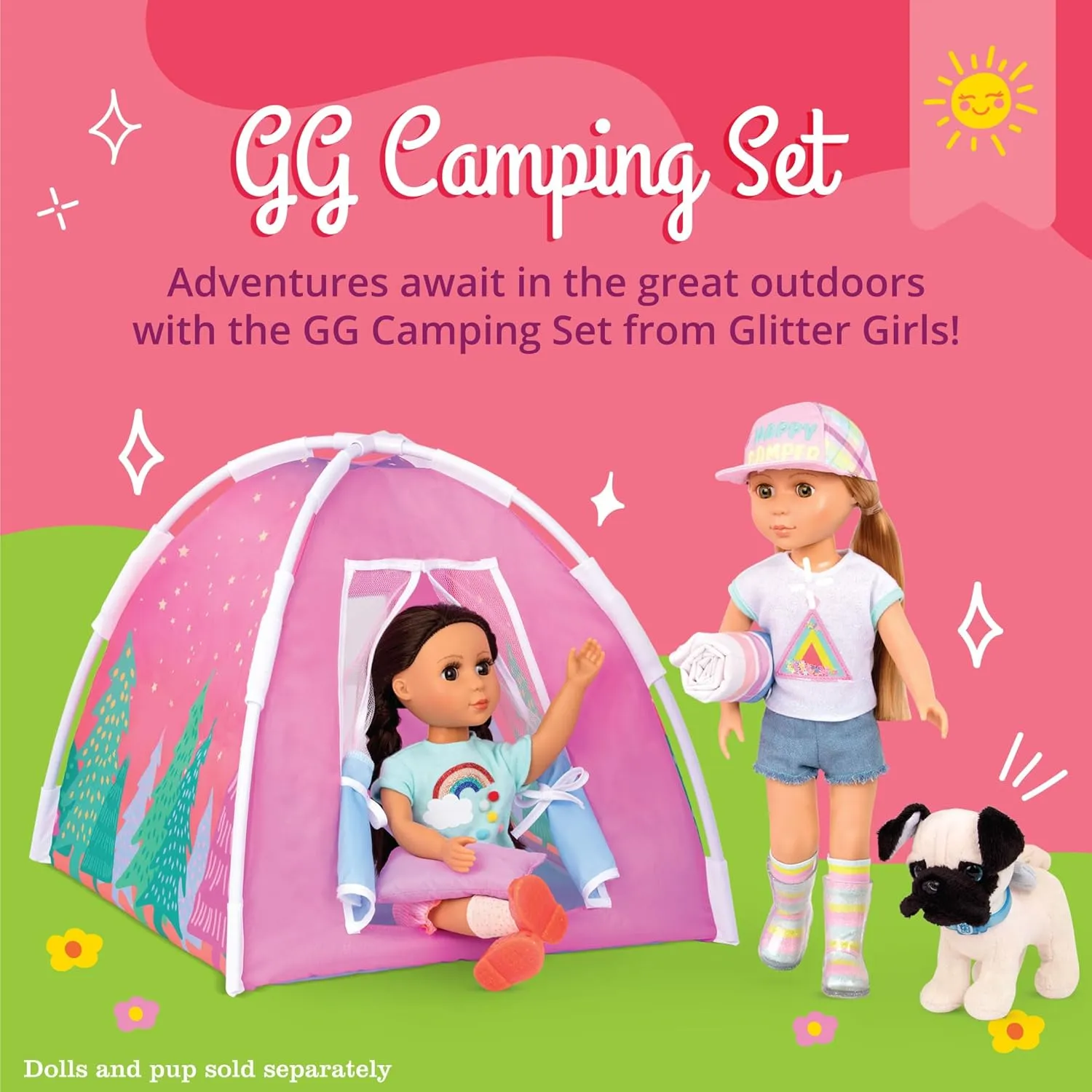 Glitter Girls – Camping Set – Colorful Play Tent & Rainbow Sleeping Bag with Pillow – 14-inch Doll Accessories for Kids Ages 3 and Up – Children’s Toys