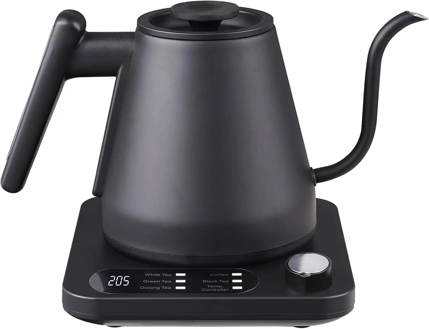 Gooseneck Electric Kettle, Variable Temp Control with 5 Presets & ±5°F Adjustments, 1200W Rapid Boil, 2H Keep Warm, Real-Time Temp Display, Precise Pouring, Coffee & Tea Kettle, Stainless Steel, Black